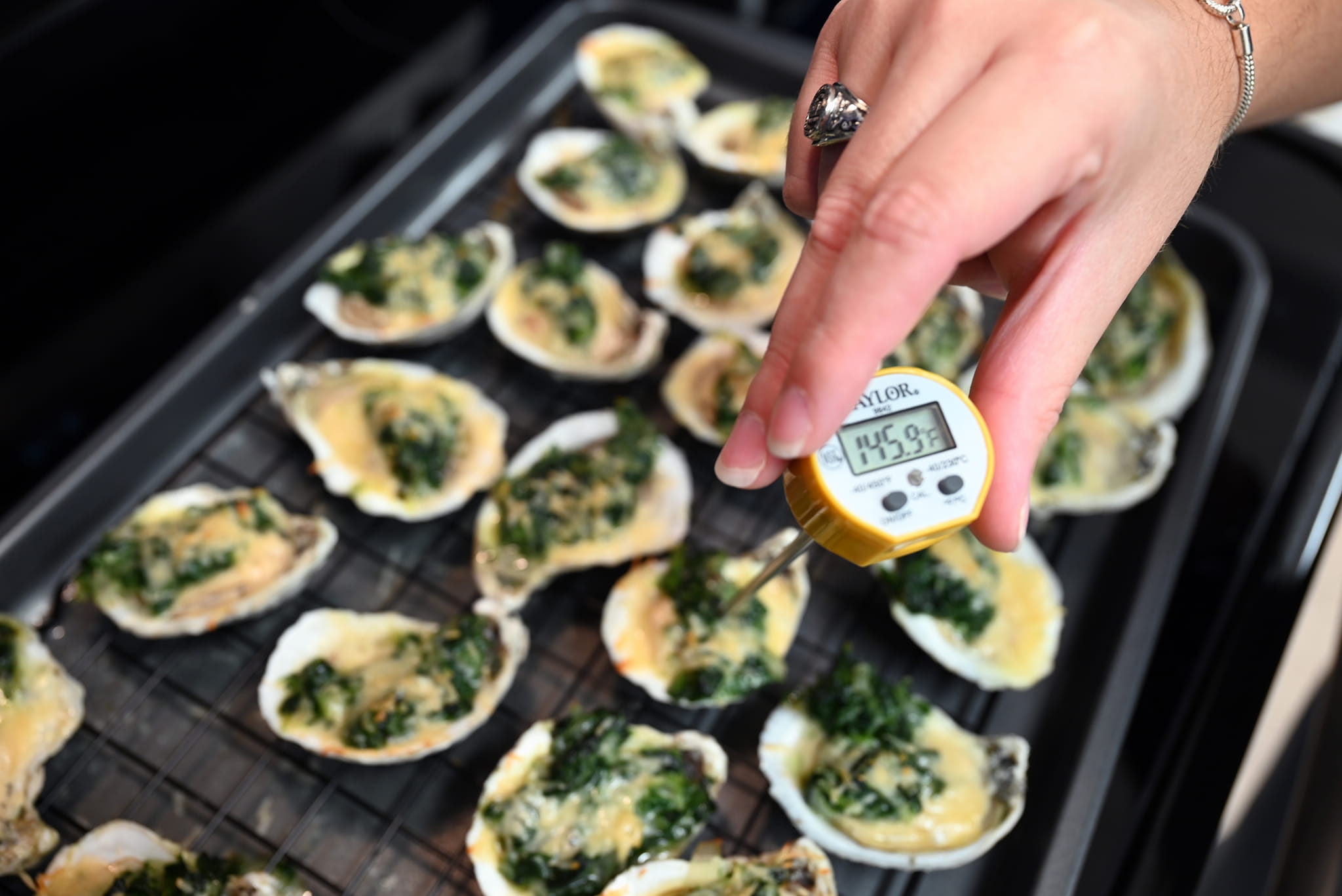 Thermometer and prepared oysters