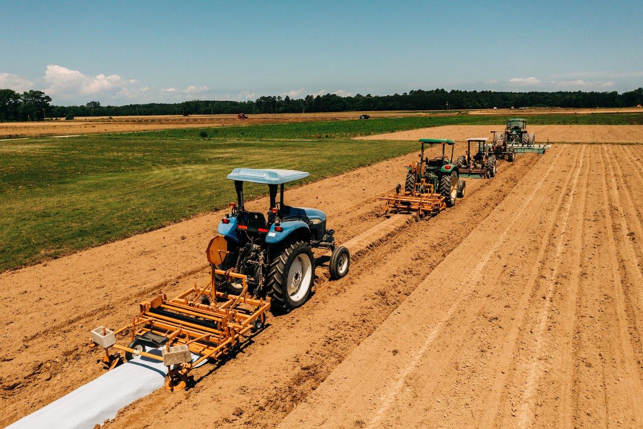 tractors pulling plows