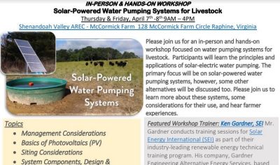 Flyer image for solar-powered water pumping systems for livestock