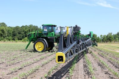 The John Deere See and Spray prepared for a field demonstration.