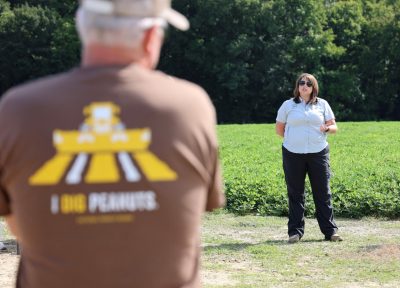 A woman speaks to attendees at the PVQE field day.
