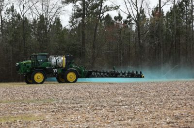 The John Deere See and Spray demonstrating in the field.
