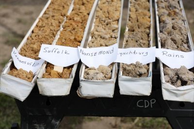 Soil samples on display during the cover crop field tour.