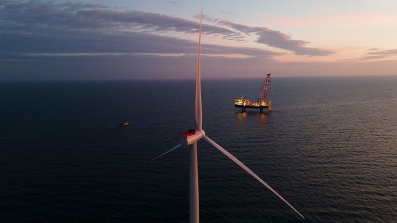 Photo of offshore wind turbine installation.