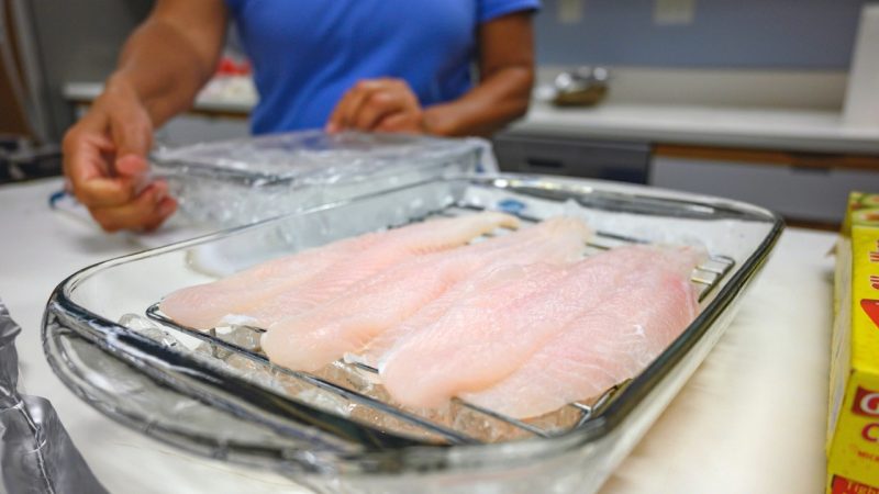 Fish is iced and wrapped for safe storage in fridge.