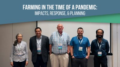 Aquaculture America 2021 panelists for "Farming in the Time of a Pandemic" session. From left to right: Carole Engle, VSAREC; Jonathan van Senten, VSAREC; Matt Parker, University of Maryland;  Matthew Smith, Ohio State University; Ganesh Kumar, Mississippi State University. Not pictured: Paul Zajicek, National Aquaculture Association.