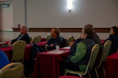 Conference attendees listen to food safety talk on aquaponics and hydroponics.
