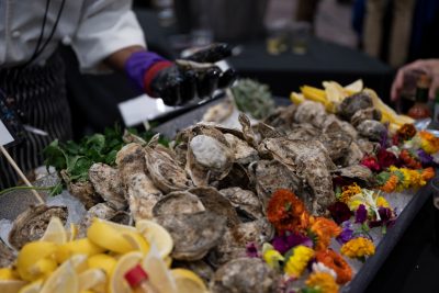 Virginia oysters being shucked and served