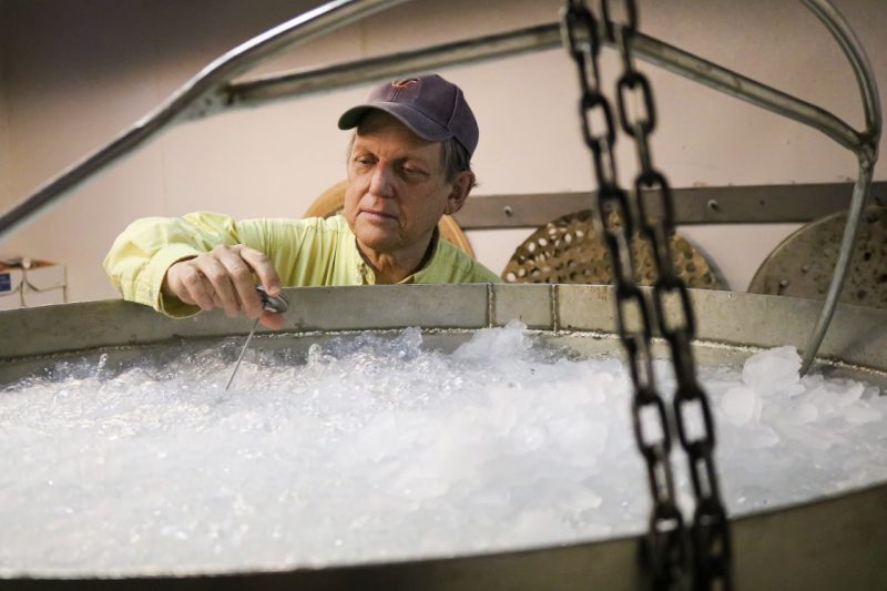 Extension specialist testing temperature of ice bath